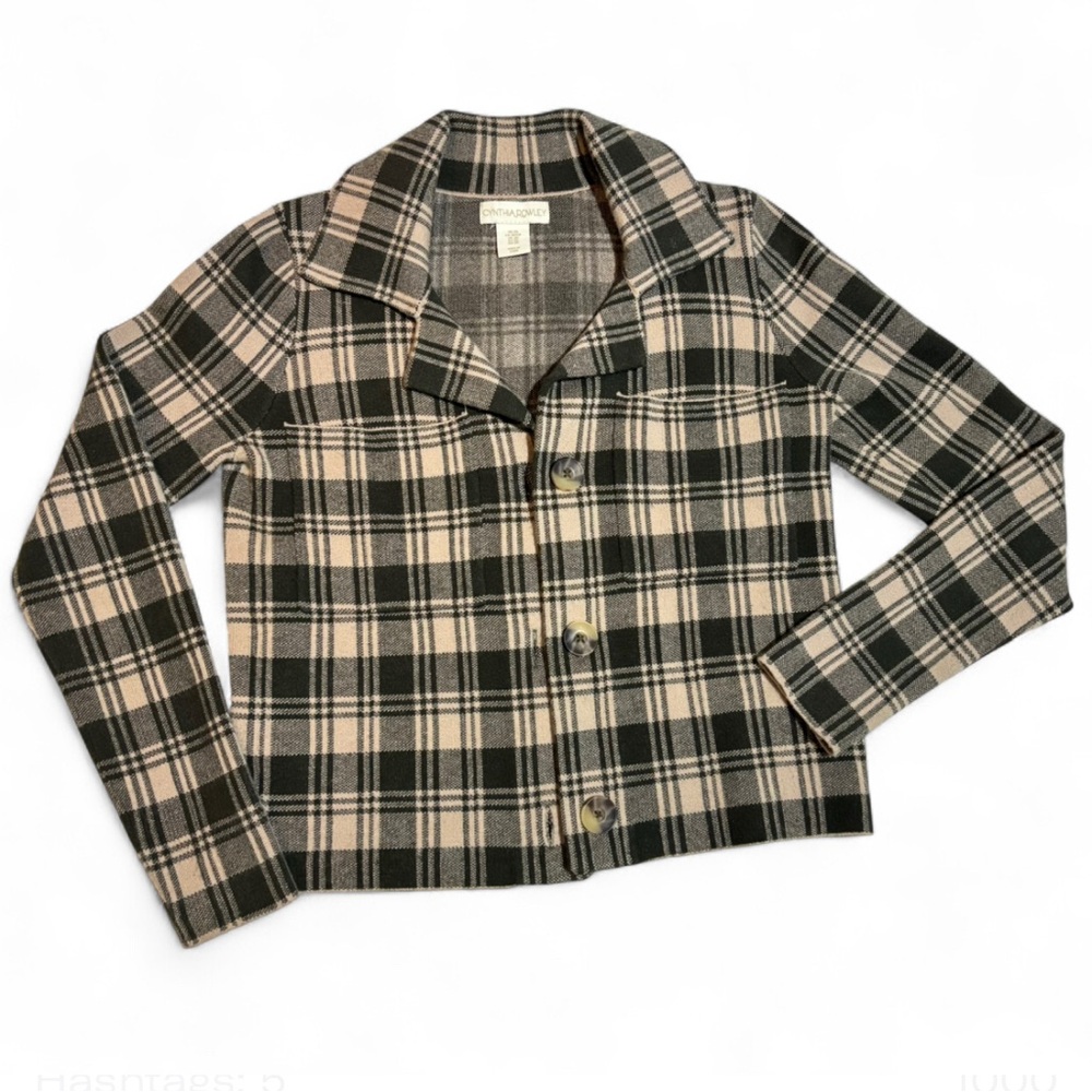 Cynthia Rowley Women’s Plaid Light Jacket in Green Beige size XS Extra Small